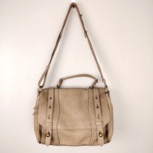 🎉HP🎉 Olivia Harris by Joy Gryson Taupe/Grey Leather Messenger Aged w/ Brass HW